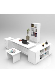 Resim L'occi Concept Diego Abcdf Ofis Masa Sehpa Keson Kitaplık Dolap 5'li Büro Masa Takımı Beyaz 