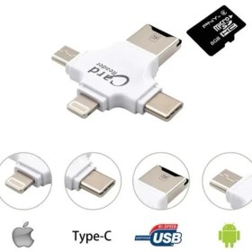 Resim iPhone iPad Android Uyumlu Otg - Micro Otg - Type C Otg 3 In1 Kart Okuyucu Reader - Beyaz 