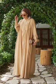 Resim 6635-parça Boyalı Brit Düğmeli Denim Ferace Bej Bej 