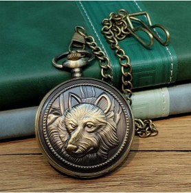 Resim Askımo Kabartmalı Zincirli Köstekli Cep Saati Vintage Retro Hediyelik Kurt Tasarımlı Motifli Quartz 