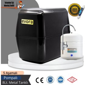 Resim Evora 5 Filtreli 8 L Pompalı Siyah Kapalı Oval Kasa Su Arıtma Cihazı 