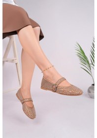 Resim Nesilshoes Nesil Shoes Gabbel 305 Vizon Süet Gümüş Taşlı Kadın Babet 