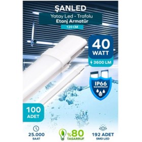 Resim 40w 120 Cm Yatay Led Etanj Armatür-trafolu Beyaz Işık 100 Adet Beyaz 
