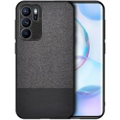 Resim Microcase Oppo Reno 6 4g Fabrik Kumaş Ve Deri Desen Kılıf - Siyah 