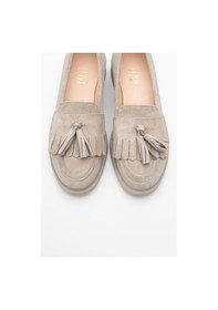 Resim Luvishoes Luvi Shoes Milina Bej Süet Püsküllü Hakiki Deri Kadın Loafer Ayakkabı Bej Süet 