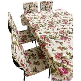 Resim Masa Örtüsü Takımı Ve Sandalye Minderi 6 Adet(Ingiliz Gülü) (524834687) 