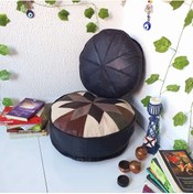 Resim Ottoman Pouffe Şok Fiyat Açılışa Özel %50 Off! Art Deco El Yapımı Hakiki Deri Orijinal Bohem Ottoman Puf Minder60cm 