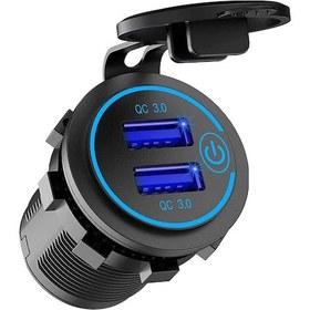 Resim Junzhuodianpu 12v Usb Çıkışı, Anahtarlı Çift Qc 3.0 Usb Araç Şarj Cihazı, 36w Usb Su Geçirmez Priz Şarj Cihazı 1,1 İnç Delgeçli 