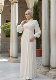 Resim Neva Style Drape Detaylı Ekru Tesettür Abiye Elbise 50921E 