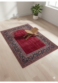 Resim Bordo Seccade Klasik Desenli, Yumuşak Dokulu, Kaymaz Taban Bordo 