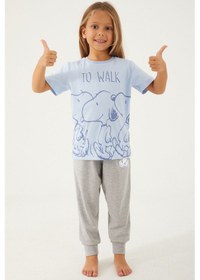 Resim Snoopy To Walk Mavi Kız Çocuk Kısa Kol Pijama Takım Mavi 