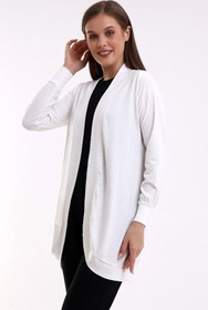 Resim Şiir Moshi Kadın Penye Italyan Reglan Oval Etek Uzun Kollu Esnek Uzun Hırka & Tesettür Hırka - Ekru 