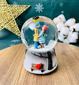 Resim giftmoda Orta Boy Sokak Lambası Altında Elele Tutuşan Romantik Aşıklar Işıklı Müzikli Kar Küresi 