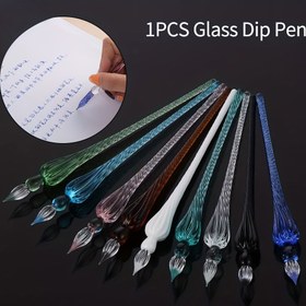 Resim Vintage Glass Pen Renkli Mürekkep Batırılmış Dolma Kalem Su Geçirmez Kalem Komik Renkli Pratik Kaligrafi Malzemeleri Sanat Boyama İçin 