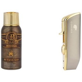 Resim Cohiba Gunmetal Üç Torch Çakmak ve Bodega Premium Gazli Bütan Gaz 100ml Seti 