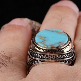 Resim Turquoise Stone Best 925 Sterling Silver Mens Ring - US: 8.75 / 59 mm / Turk: 19 