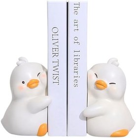 Resim Sevimli Kucaklama Ördekler Dekoratif Kitap Ayrımları, Benzersiz Kitap Kitap Tutmak için Uçlar Yaratıcı Reçine Kitap Tutucu Durdurucu Ev Ofis Masası Kitaplık Dekorasyonu için 