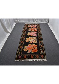 Resim El Dokuma Gösterişli Güllü Çiçekli Kirmen Karabağ Yolluk Yün Kilim 6378 