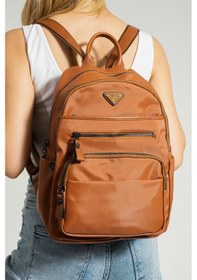 Resim Saten Kumaş Kadın Sırt Çantası 35 25 Cm Yağmur İtici Kumaş Mega Bag Günlük Kullanıma Uygun Taba 