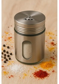 Resim Metal Tuzluk Biberlik Baharatlık 200 Ml Gri Çok Renkli 