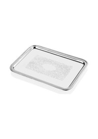 Resim Lamedore Engrave Border Büyük Boy Gümüş Kaplama Dikdörtgen Tepsi - 38x26x2 Cm Inox 