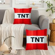 Resim 2 adet TNT Grafik Baskılı Yastık Kılıfı - Kırmızı ve Beyaz Çizgili Tasarım, Makinede Yıkanabilir Polyester, Fermuar Kapatma, Oturma Odası, Yatak Odası, Araba ve Ev Dekorasyonu için Mükemmel, Dekoratif Yastıklar 