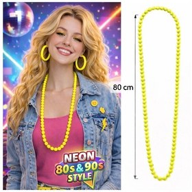 Resim Techmrt Neon Sarı Boncuk Kolye 80 Cm Retro 80 Ler 90 Lar Parti Aksesuarı 6 