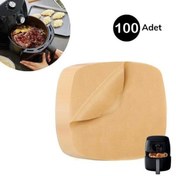 Resim 100 Adet Air Fryer Pişirme Kağıdı Tek Kullanımlık Yağ Su Geçirmez Yapışmaz Deliksiz Düz Kare Model 