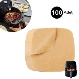 Resim 100 Adet Air Fryer Pişirme Kağıdı Tek Kullanımlık Yağ Su Geçirmez Yapışmaz Deliksiz Düz Kare Model 