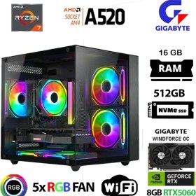 Resim Xaser Giga X10 Ryzen 7 5700X 16GB Ram 512GB M.2 Nvme SSD 8gb RTX5060 Gigabyte Oyuncu Oem Paket 