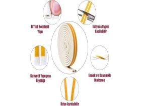 Resim Yapışkanlı 5x2=10 Metre (Beyaz) Kapı Pencere Bandı Fitili Soğuk Izolasyon Kauçuk Bantları 