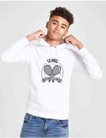 Resim Tshirthane 92076074 Tennis Spor Baskılı Unisex Çocuk Kapüşonlu Beyaz Sweat 