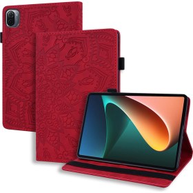 Resim LRtools Çiçek Deseni Stand Standı Tasarım Anti -Fall Deri Tablet Kapak Xiaomi Pad İçin Kart Yuvalı 5/5 Pro - Kırmızı (Yurt Dışından) 