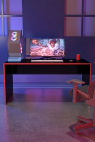 Resim Givayo Mobilya WARDEN OYUNCU MASASI SİYAH KIRMIZI BANT 