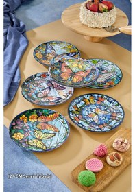 Resim Grandora Lüks Kelebek Desenli 6'lı Servis Tabağı 27 Cm - Sunum, Dekoratif, Pasta Ve Tatlı Tabakları Çok Renkli 