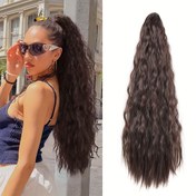 Resim 55.88cm Isıya Dayanıklı Su Dalga Sentetik Ponytail Peruk - Koyu Kahverengi/Siyah saç tokası Şekilli Hacimli Peruk Kadınlar İçin, Günlük Kullanım, Partiler, Düğünler ve Özel Günler İçin Doğal Görünüm, Ponytail Peruk, Düğün Saç Parçası, Güvenli Uygun Saç Parçası 