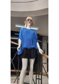 Resim Bohem Stil İtalyan Yarasa Kollu İpek Bluz Saks Mavi 