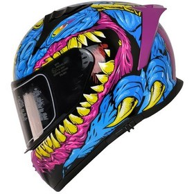 Resim MTS M-801 GONGJU PEMBE-MAVİ GÜNEŞ VİZÖRLÜ KASK (SİYAH CAMLI) 