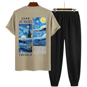 Resim Unisex Vangogh Baskılı Eşofman Takımı Bej 