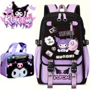 Resim Sanrio Kuromi Dizüstü Çanta Gençler ve Yetişkinler için. Çoklu bölmeler, USB montaj delikleri, dayanıklı naylon ile birlikte ücretsiz bir öğle yemeği çantası içerir, okul, kolej, seyahat için uygundur 