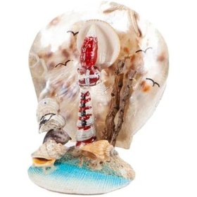 Resim Doğal Deniz Kabukları Kırmızı Deniz Feneri Biblo 