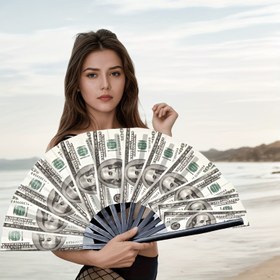 Resim Kadın Modası Yaratıcı Dolar Fatura Tasarımı Katlanabilir El Yelpazesi - Yaz için Taşınabilir Güneş Koruma & Isı Rahatlatma, Partiler, Düğünler, Konserler, Ev Dekoru, Etkinlik Aksesuarı, Dayanıklı Sap, Benzersiz İşçilik 