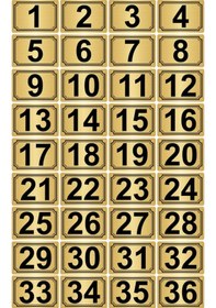 Resim 5x7cm Metal Yapışkanlı Numara (1..36) 36 adet Altın Renk Metal 