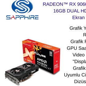 Resim Sapphire Sapphıre Radeon™ Rx 9060 Xt Gamıng Oc 16GB Dual Hdmı/dp Gpu, Ekran Kartı + Kablolu Oyuncu Mouse Hediye 