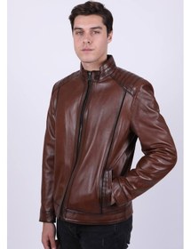 Resim New Zaya Leather Erkek Açık Kahverengi Hakiki Deri Ceket-Altın (466898691) Altın 