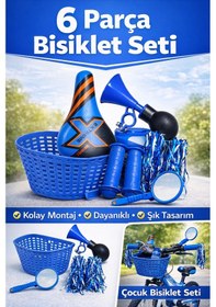 Resim Erkek Bisiklet Koltuğu Mavi Sepet Mavi Vakvak Korna Mavi Püskül Çocuk Elcik Mavi Ayna Seti Mavi 
