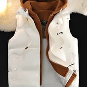 Resim Erkek Kapüşonlu Yelek - Kalınlaştırılmış Sıcak Tulum, Fermuarlı, Kırmızı & Renk Bloklu Tasarım, Polyester Astar, Soğuk Hava için Günlük Stil, Unisex Çift Dış Giyim, Çoklu Renk Seçeneği, Kışlık Yelek, Soğuk Hava Giyim 