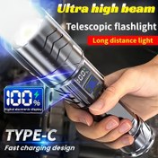 Resim Süper Parlak LED El Feneri, Dijital Ekranlı Şarj Edilebilir Projektör, Type-C USB Hızlı Şarj, 18650 Lityum Batarya, Taşınabilir El Feneri, Outdoor Acil Durum Aydınlatma Cihazı 