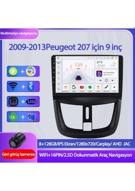 Resim Otolas 2009-2013 Peugeot 207 Için 8+128gb, 9 Inç Carplay Destekli, Kameralı Multimedya Navigasyon Ekranı 9" 