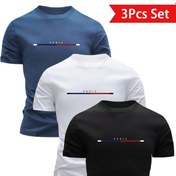 Resim 3 Adet 100% Pamuk T-Shirt, Nefes Alabilir ve Teri Emici, Yaz Kısa Kollu, Yuvarlak Yaka ve Baskı Tasarımı ile Mükemmel, Günlük Geziler için Temel, Teri Emici 